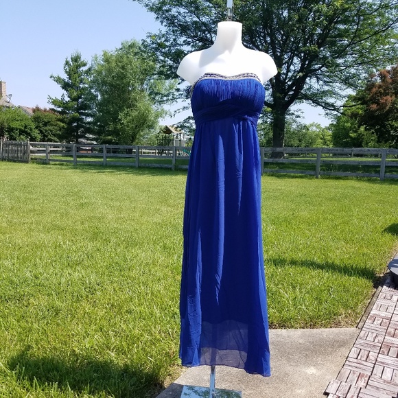 Sweet Girl Blue Strapless Chiffon Summer Dress - Picture 1 of 3